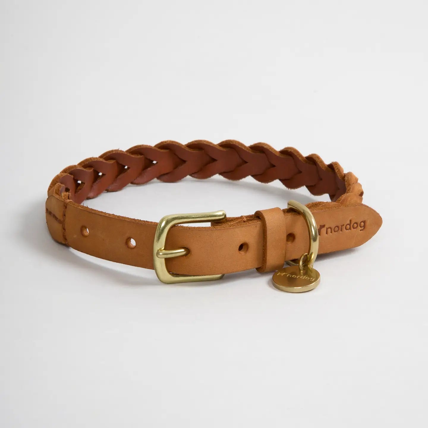NORDOG - Leder Halsband Hugo Cognac, geflochten