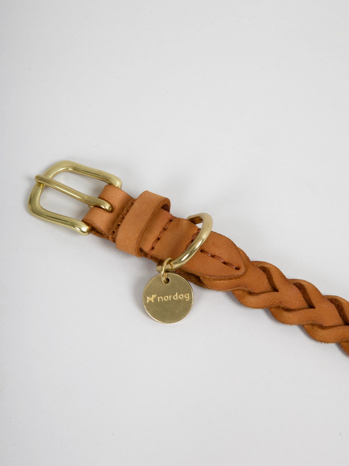 NORDOG - Leder Halsband Hugo Cognac, geflochten