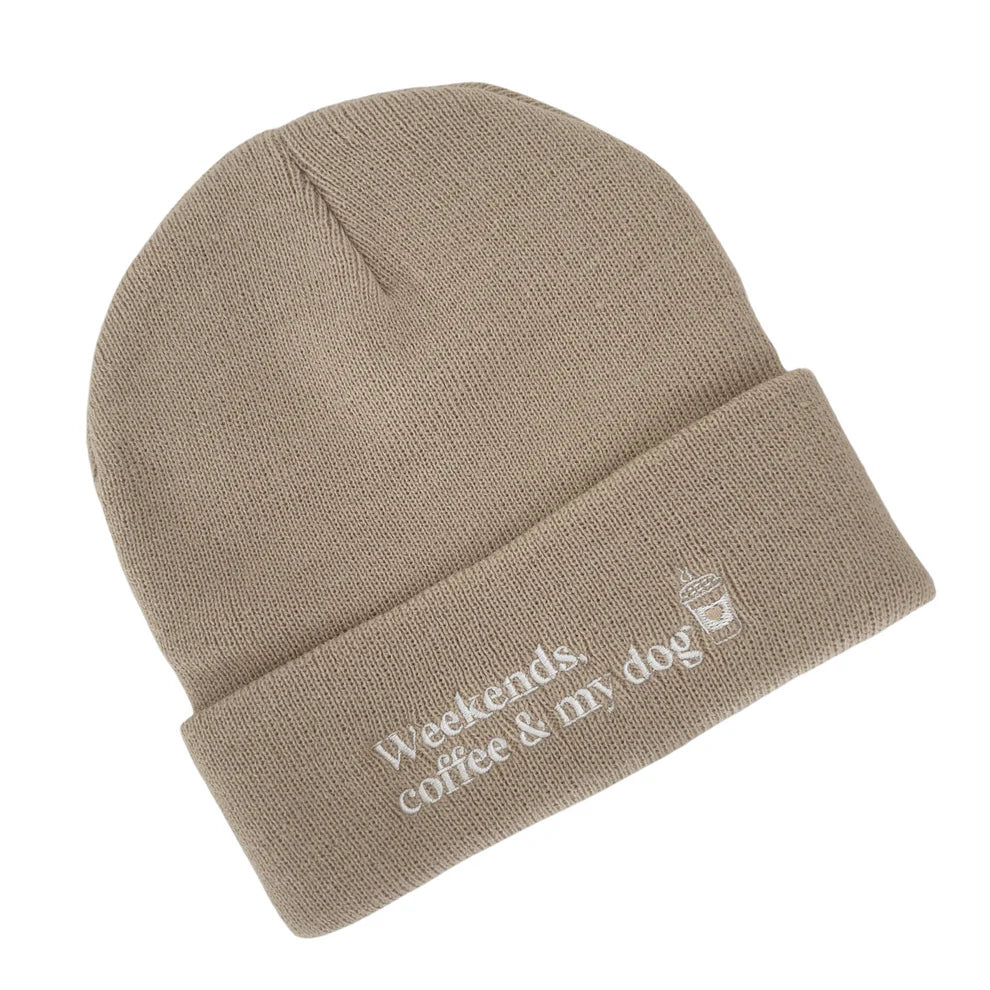 FELLEVER & PAWAYS - Haube "Weekends, coffe & my dog" beige