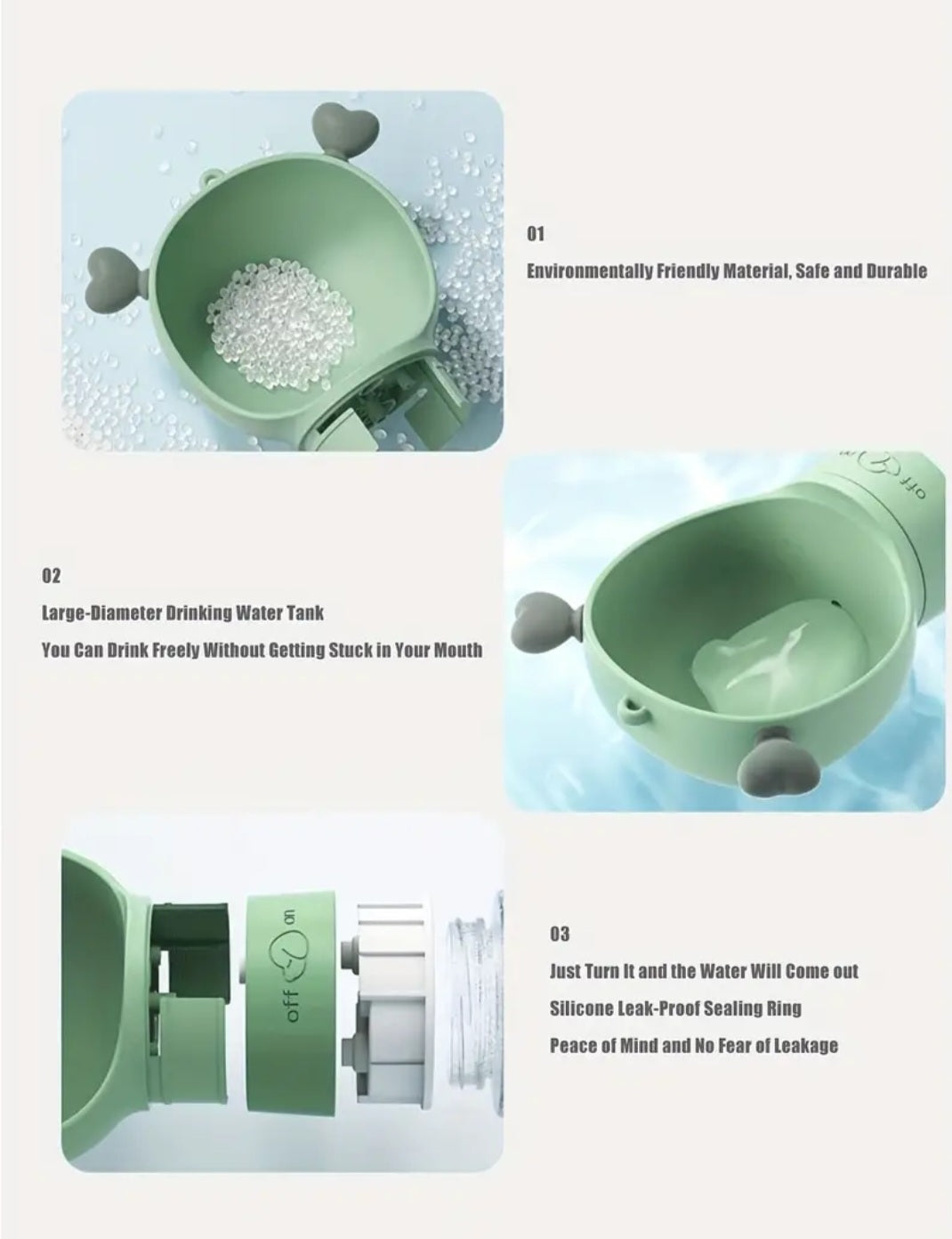 ROSIE'S DOGSTUFF - Tragbare Wasserflasche (+Futter) Heart grün
