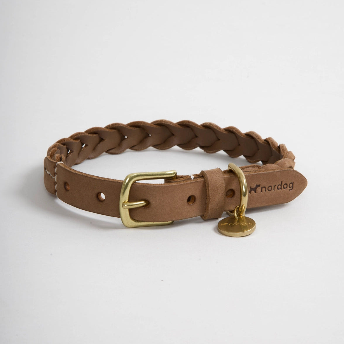 NORDOG - Leder Halsband Hugo Nougat, geflochten