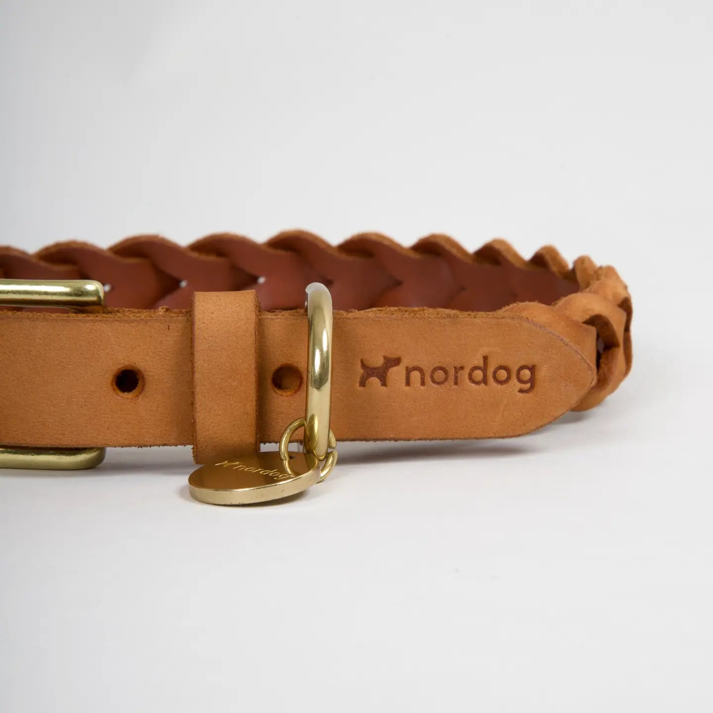 NORDOG - Leder Halsband Hugo Cognac, geflochten