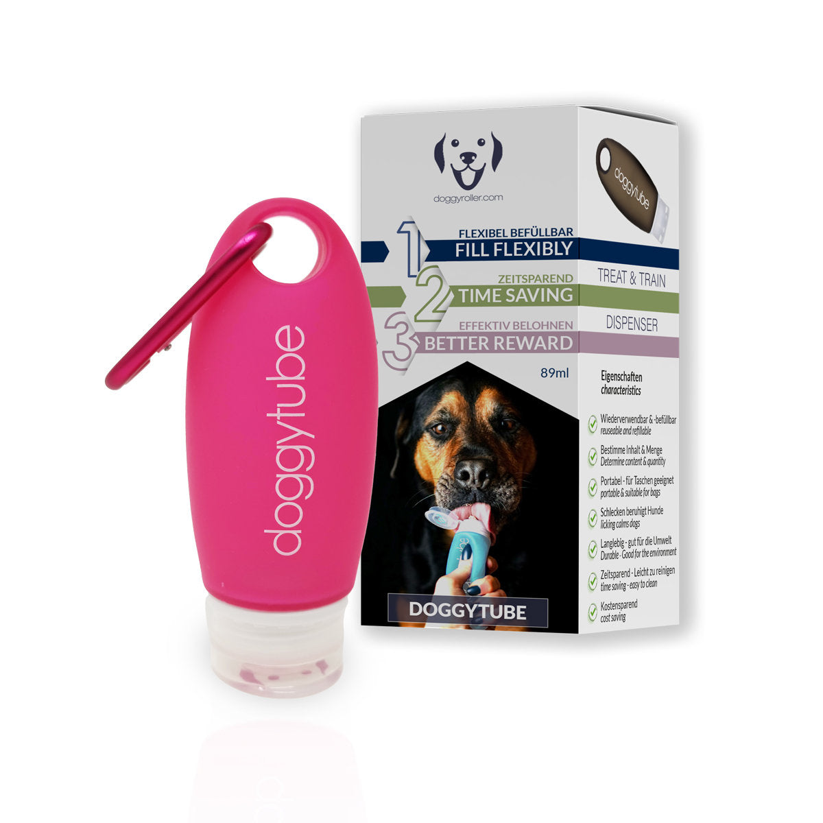 DOGGYROLLER - Doggytube rosa mit Karabiner