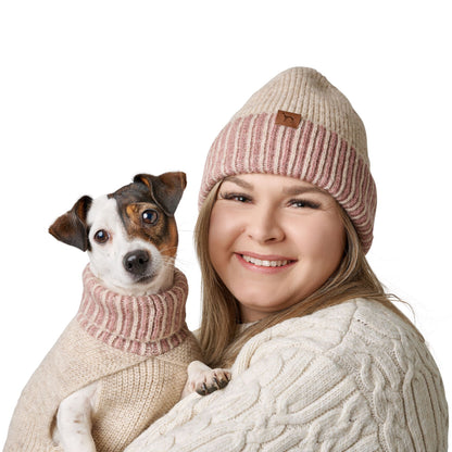 HUNTER - Hundepullover + Haube SET, creme rosa