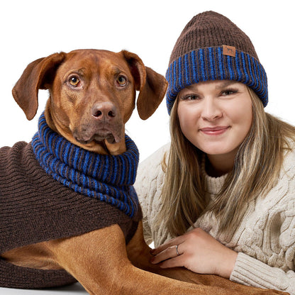 HUNTER - Hundepullover + Haube SET, braun blau