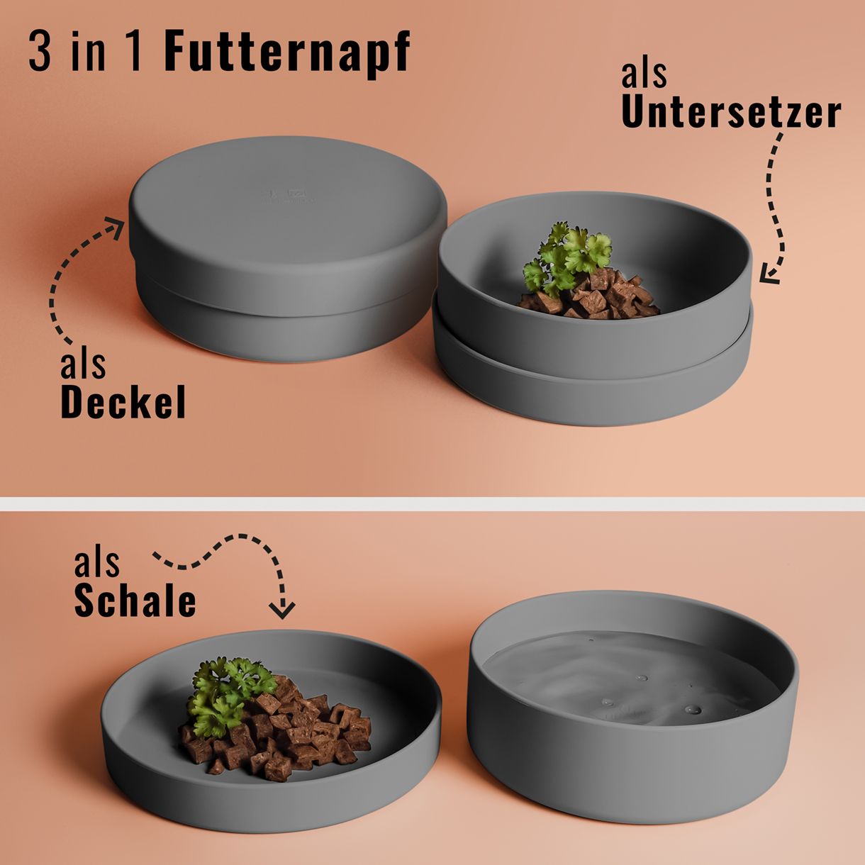 Ne&No - Futternapf mit Deckel Silikon - graphitegrau