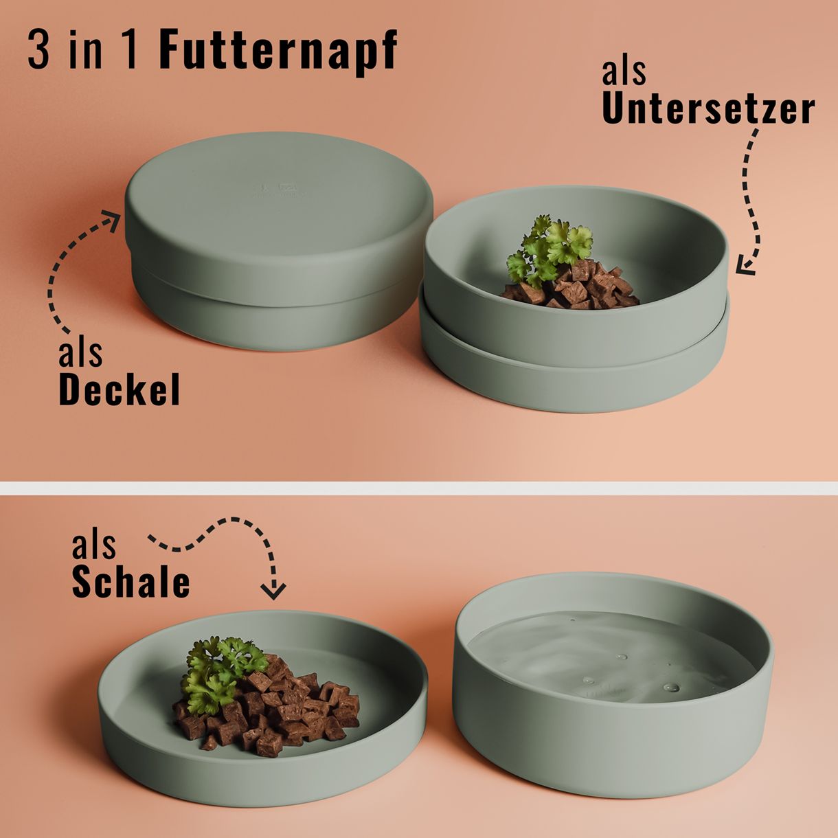 Ne&No - Futternapf mit Deckel Silikon - salbeigrün